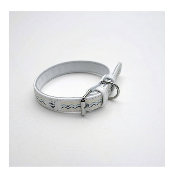CaliDog WAVES White Leather Dog Collar