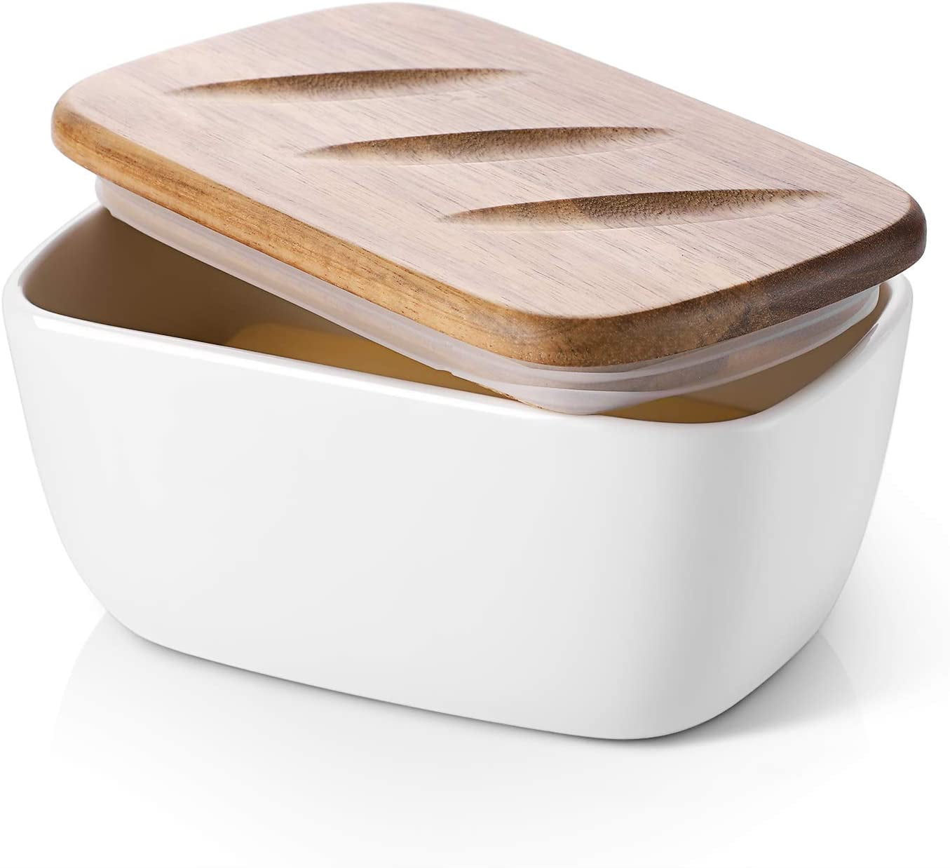 Butter Dish Melamine Butter Dish with Wooden Lid Airtight Butter Box for 250 g Butter Table Fine Storage