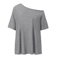 thumbnail image 5 of mgoYE Womens Short Sleeve Tops Off the Shoulder Summer T Shirts Round Neck Casual Fashion Basic Tee T-Shirt Women(Grey,2XL), 5 of 5