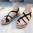 thumbnail image 4 of Summer Womens Flat Bottom Roman Sandals Wild Cross Straps Clip Toe Beach Shoes, 4 of 9