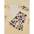 thumbnail image 5 of BemeyourBBs Newborn Western Baby Girls Cowgirl Outfits Cute Infant Baby Girls Spring Summer Fall Clothes Ruffle Sleeveless Cow Embroidery Romper Flare Pants Headband Set, 5 of 7