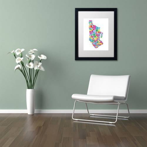 Trademark Fine Art 'Manhattan New York Typography Map' Canvas Art by Michael Tompsett, White Matte, Black Frame