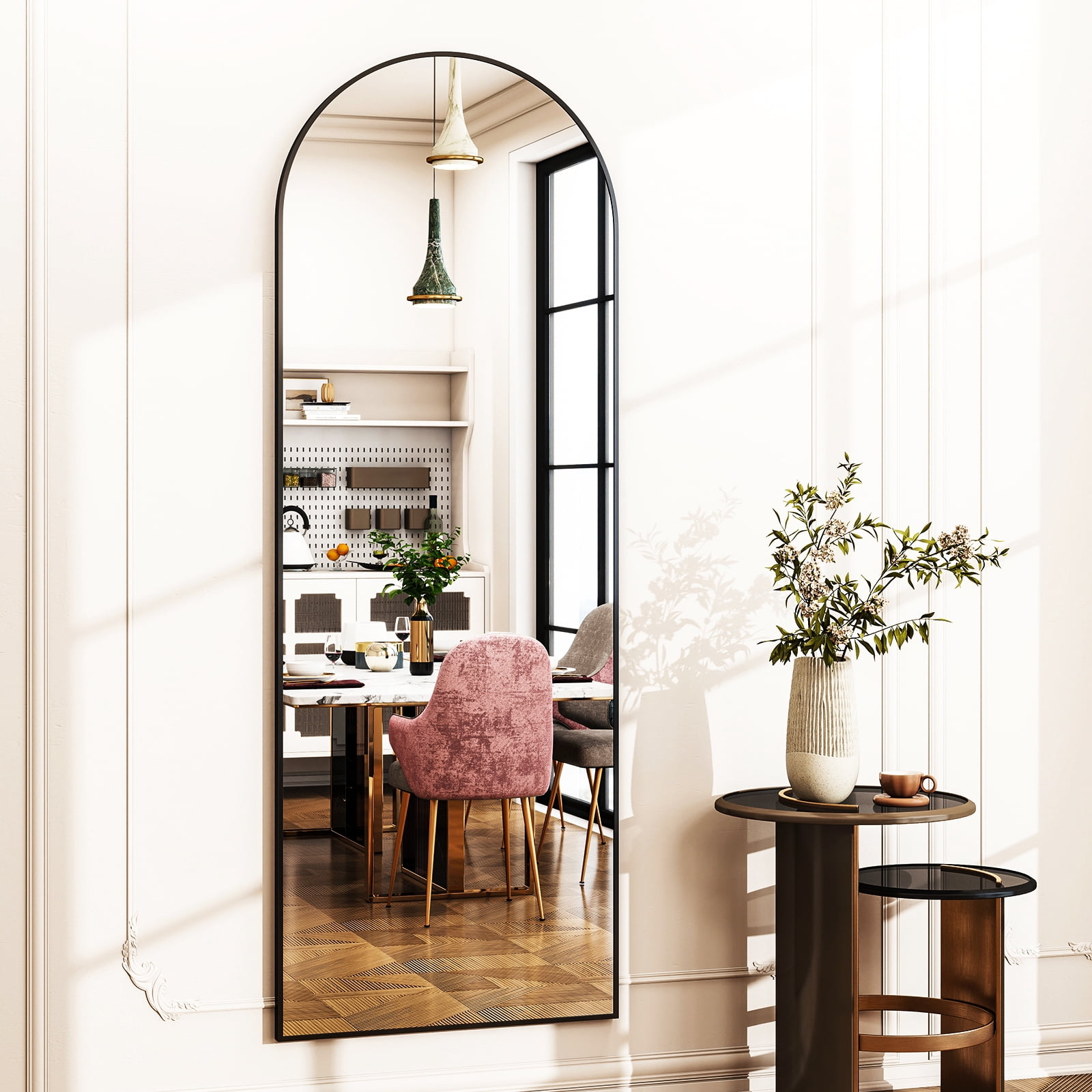 AUROMIR 16"x59" Arched Full Length Mirror Free Standing Full Body Floor Mirror, Black