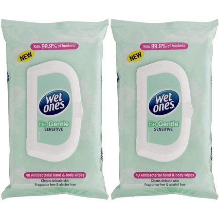 Wet Ones Wipes, On The Go, Original, 40 Wipes with Lid for Freshness, Pack of 2 Gentle