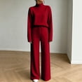 thumbnail image 5 of fheaev Two Piece Set for Women Solid Color Turtleneck Top High Waist Drawstring Wide Leg Pants Fall Winter Warm Outfit Red,XL, 5 of 7
