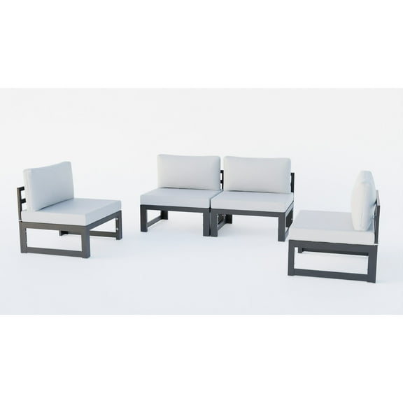 Luxury Patio Chairs 4 Piece Set - Outdoor Aluminum Seating with Cushions - Modern Conversation Set