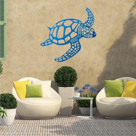 HELLOYOUNG 11.81 - Inch  Cobalt Blue  Metal Sea Turtle Ornament – Iron Painting Wall Art Beach Theme Art of Murals-Inspired Eco-Material Perfect Accessories for Garden and Patio Outdoor Decor
