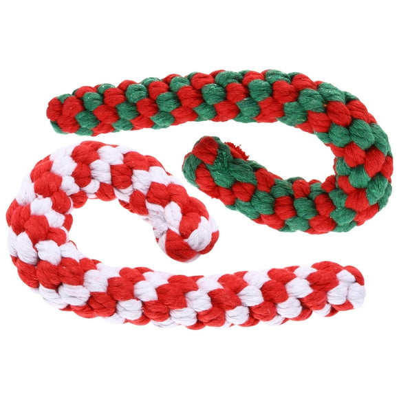 EeaseMX 2 juguetes molares para masticar perros, cuerda de algodón tejida, juguete navideño con forma de bastón.