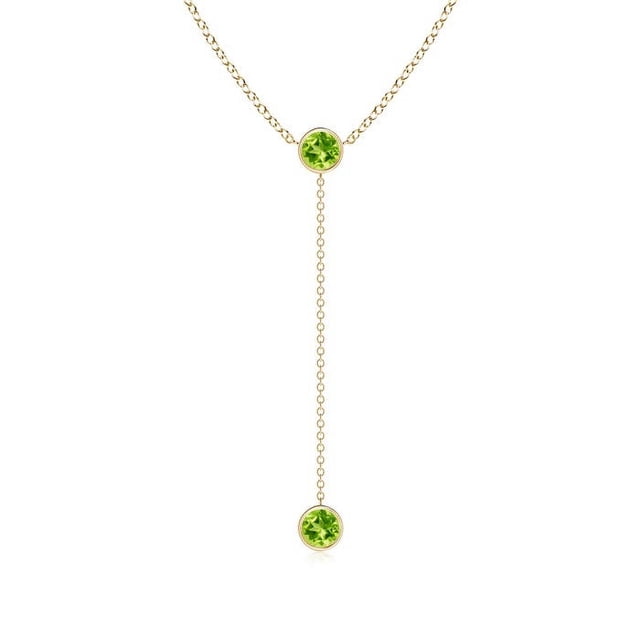 Angara Collier Péridot Naturel - Collier Style Lariat Péridot Rond 1.1 ct en Or Jaune 14K pour Femmes