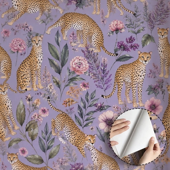 Cheetah Floral Wallpaper Vintage Boho Style Peel and Stick Wallpaper Waterproof Home Decor for Living Room Bedroom Kitchen Cabinet Drawer Rental Property 17.7 * 78.5 in