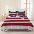 thumbnail image 3 of Full Quilt Set 78''x90'', Wooden American Flag Lightweight Bedspread Coverlet Set with 2 Pillow Shams, Independence Day Star Striped Flag Breathable All Season Quilt Bedding for Bedroom/Guest Room, 3 of 9
