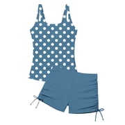 Fesfesfes Girls Summer Printed Split Swimsuit,Youth Surf Bathing Suit,Adjustable Spaghetti Straps Built-in Chest Pad,Round Neck Tankini Swimwear Set
