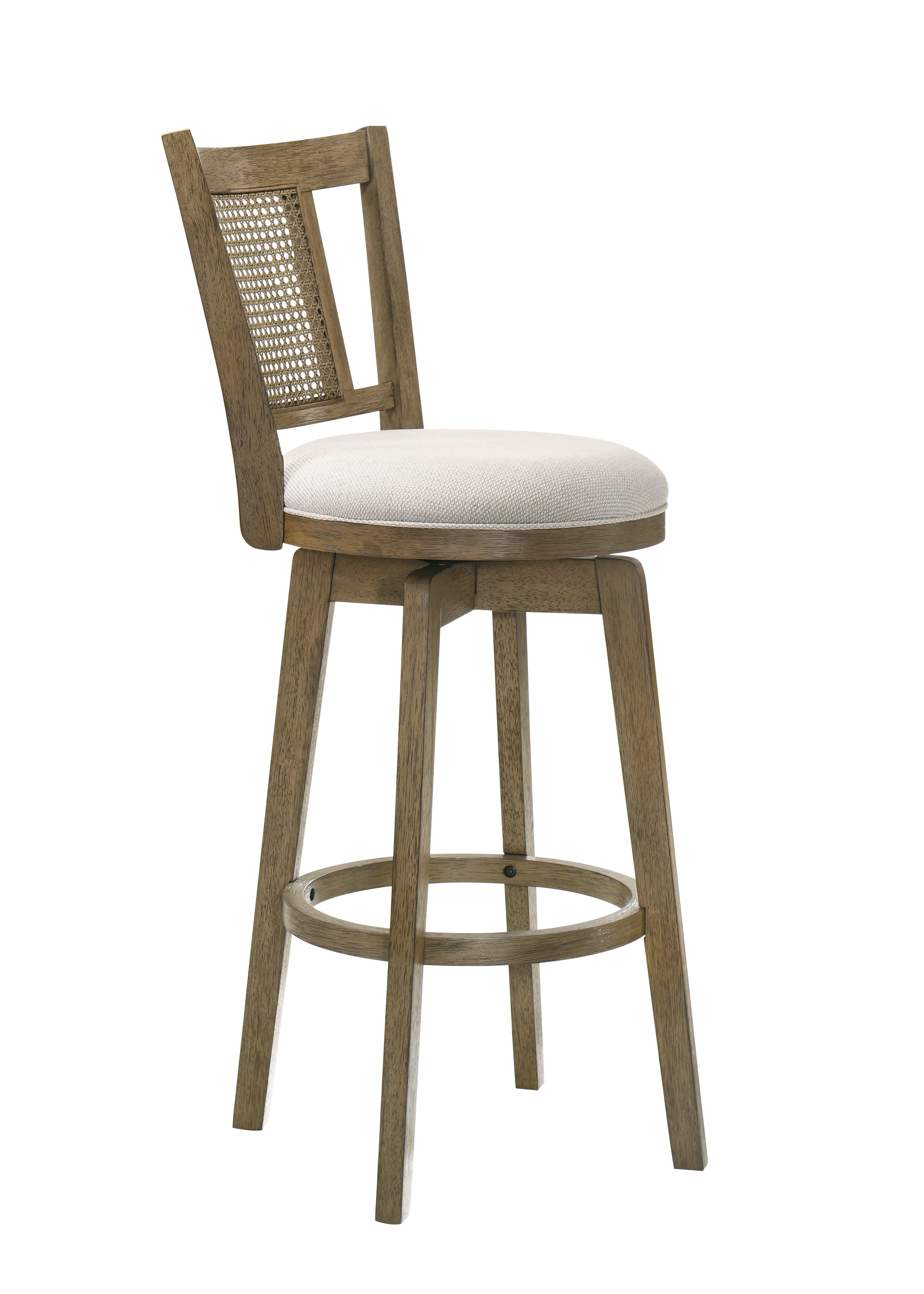 Armen living Isla 26 in. Putty Brown Counter Height Rubberwood Swivel Barstool with Cream Fabric Seat