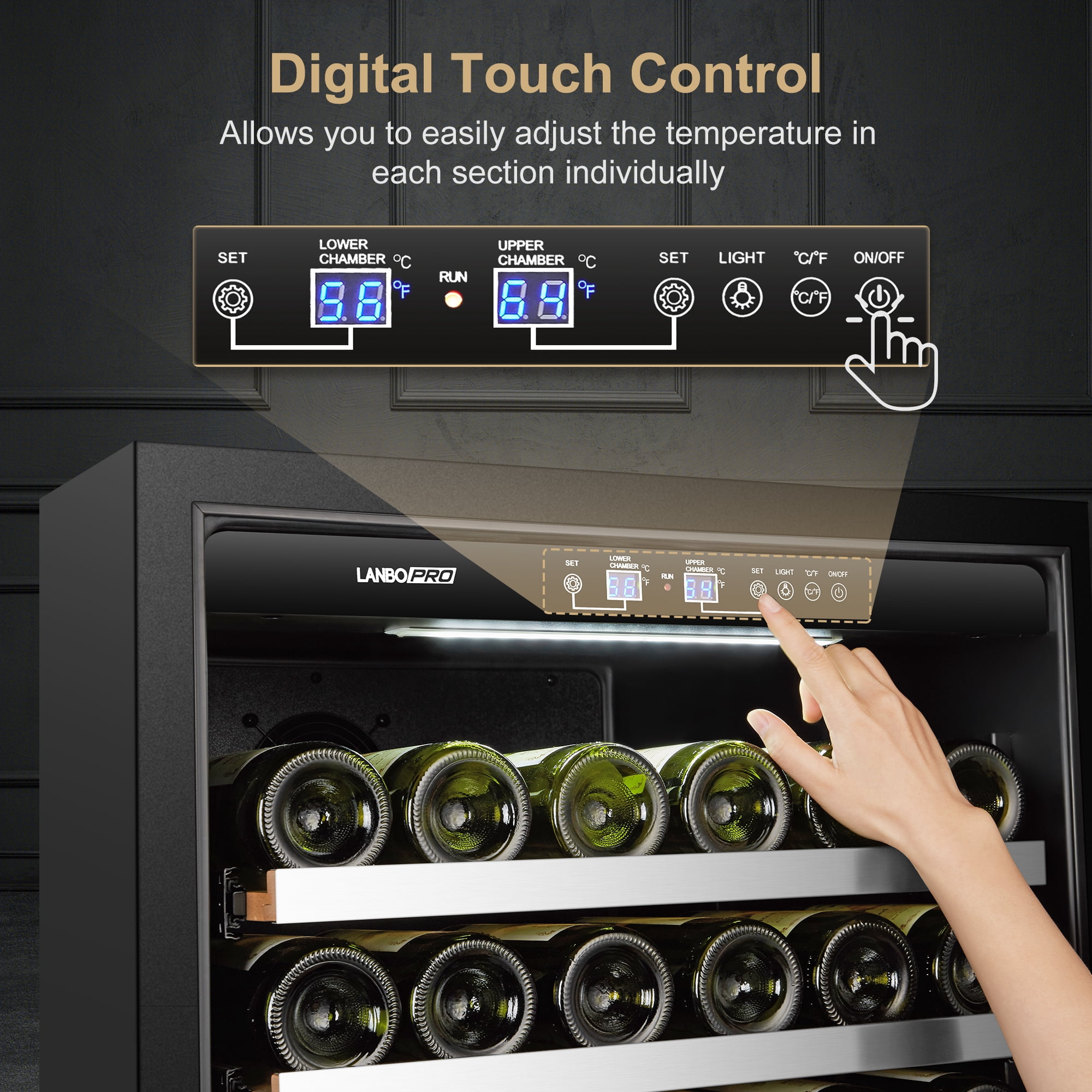 Lanbopro 153 Bottles Dual Zone Seamless Stainless Steel Wine Cooler