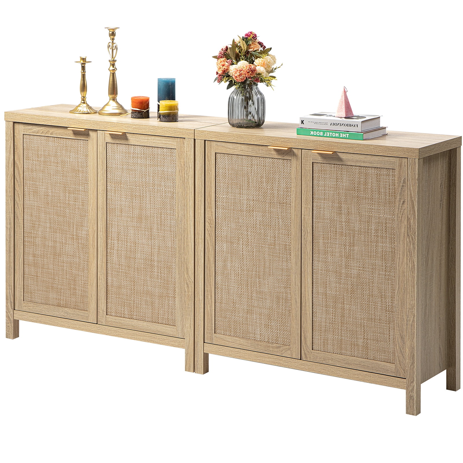 Sanspredet Sideboard Buffet Set of 2, Rattan with Doors