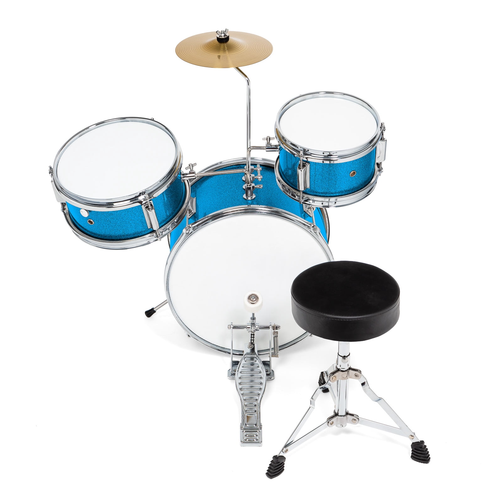 Ashthorpe 3-Piece Complete Junior Drum Set - Beginner Kit with Drummer's Throne - Blue