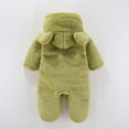 thumbnail image 4 of Lenpel Newborn Baby Fuzzy Fleece Jumpsuits Plush Warm Long Sleeve Button down Ear Hooded Footie Rompers Infant Winter Outwear(Green,3-6 Months), 4 of 7