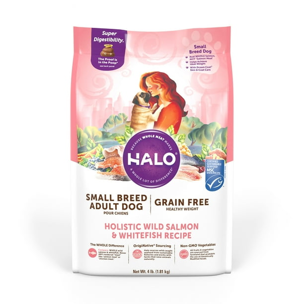 Halo Purely for Pets Whitefish and Salmon Flavor Dry Dog Food, 4lbs