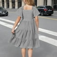 thumbnail image 5 of Tdoqot Girls Swing Dresses- Square Neck Ruffled Short Sleeve Casual Summer Midi Dress Gray Size 8, 5 of 8