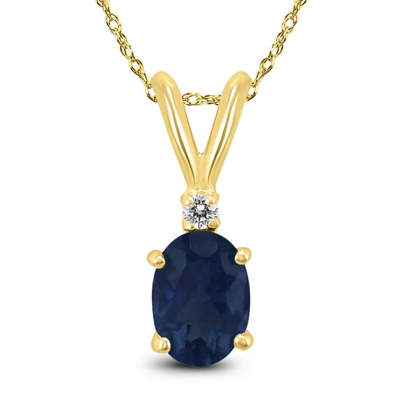 SZUL Women's 14K Yellow Gold 5x3MM Oval Sapphire and Diamond Pendant