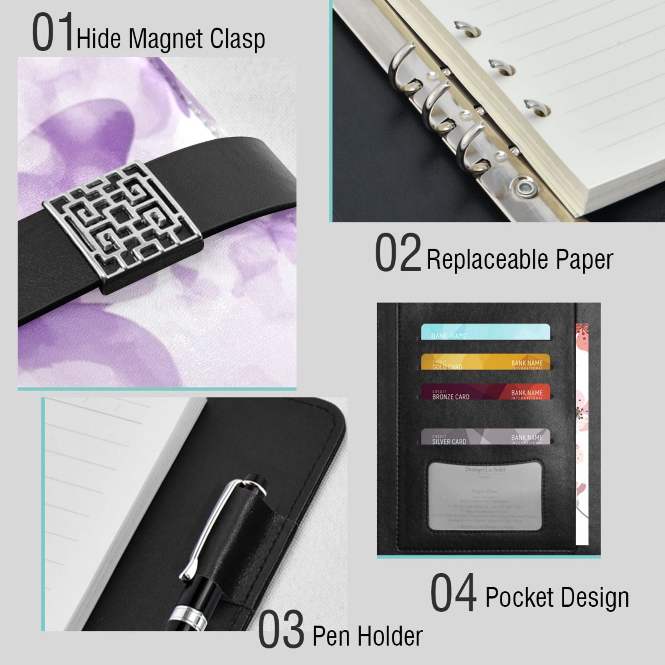 Leather Planner Leather Notebook Notebook Journal Binder Design Pen Pocket Design Convenient for Storage Pretty Big Purple Butterfly