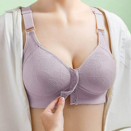 ALLLIST Womens Bras No Underwire Gray Front Closure Sleep Cozy Embroidery T Shirt Women s Lingerie Size S-2XL