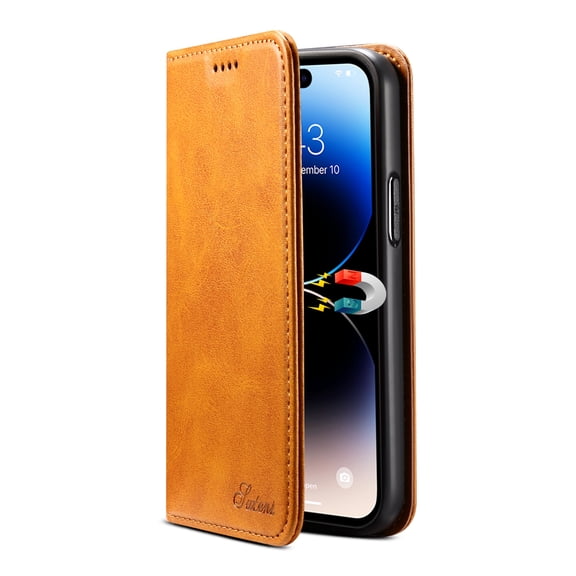 Dteck for Apple iPhone 16E (2025), Shockproof Flip Wallet PU Leather Magnetic Protective Cover with RFID Blocking 3 Card Slots Stand TPU Interior Case, Yellow
