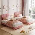 thumbnail image 4 of Yeshouse Estructura de cama Twin XL tapizada, linda cama plataforma de bouclé con cabecero ondulado para niñas/niños/niños, no necesita somier, soporte de listones de madera, silenciosa, 4 of 5
