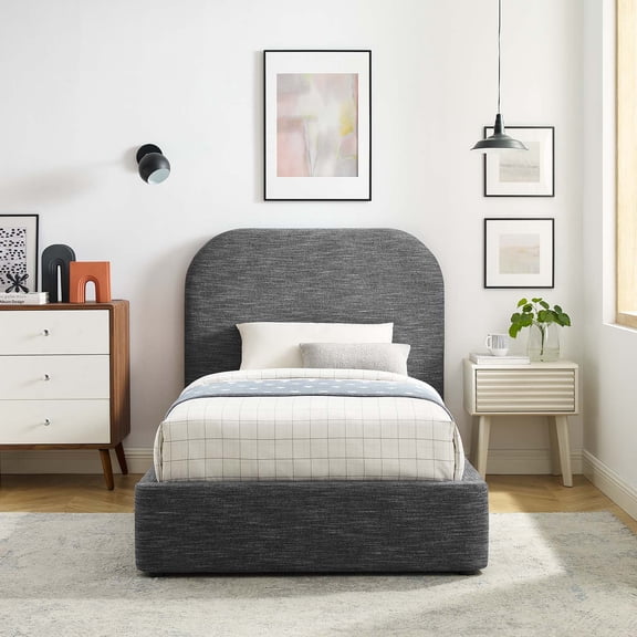 Keynote Upholstered Fabric Curved Twin Platform Bed in Heathered Weave Slate
