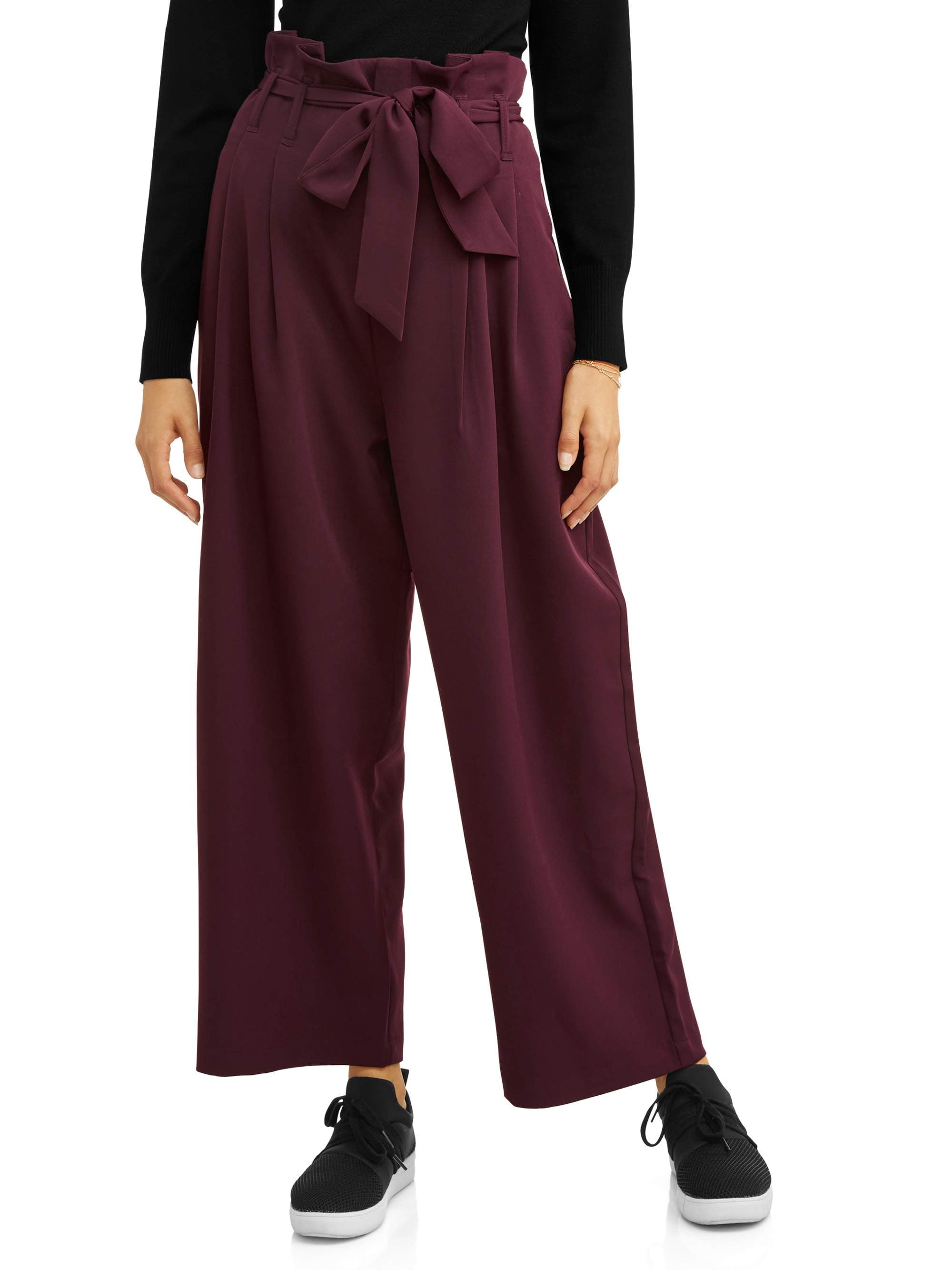 L.N.V. Juniors' Paper Bag Wide Leg Pants w/ Tie Waist