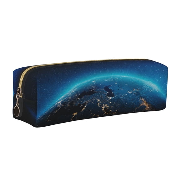 Vsdgher Planet Earth Print Leather Pencil Case, Makeup Pouch, Zipper Pouch for Daily Essentials, Storage Organizer, Cosmetics and Stationary Bag