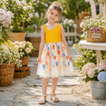 thumbnail image 5 of IPIO Girls’ Yellow One-Shoulder Party Dress with Bow Detail, Ribbed Bodice and Multicolor Rose-Print Tulle Skirt, 5 of 8