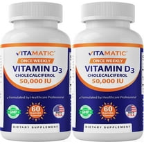 2 Pack - Vitamatic High Potency Vitamin D3 50,000 IU (as Cholecalciferol), Once Weekly Dose, 1250 mcg, 60 Veggie Capsules (Total 120 Capsules)