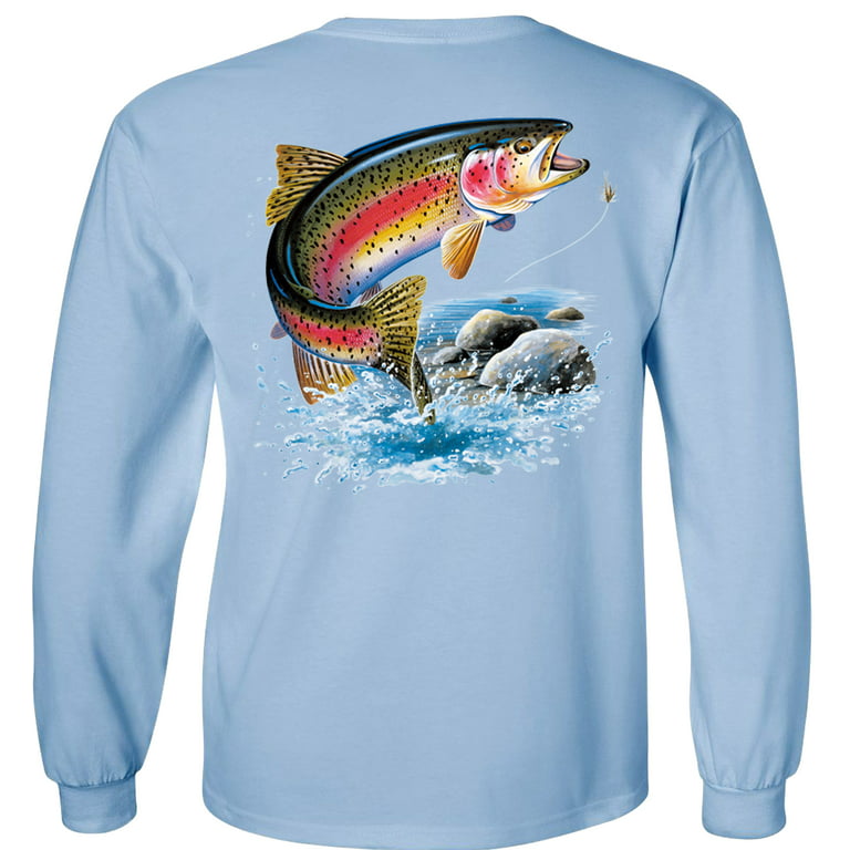 Fair Game Rainbow Trout Fishing Long Sleeve Shirt, fly fishing, Fishing  Graphic Tee-Light Blue-Large