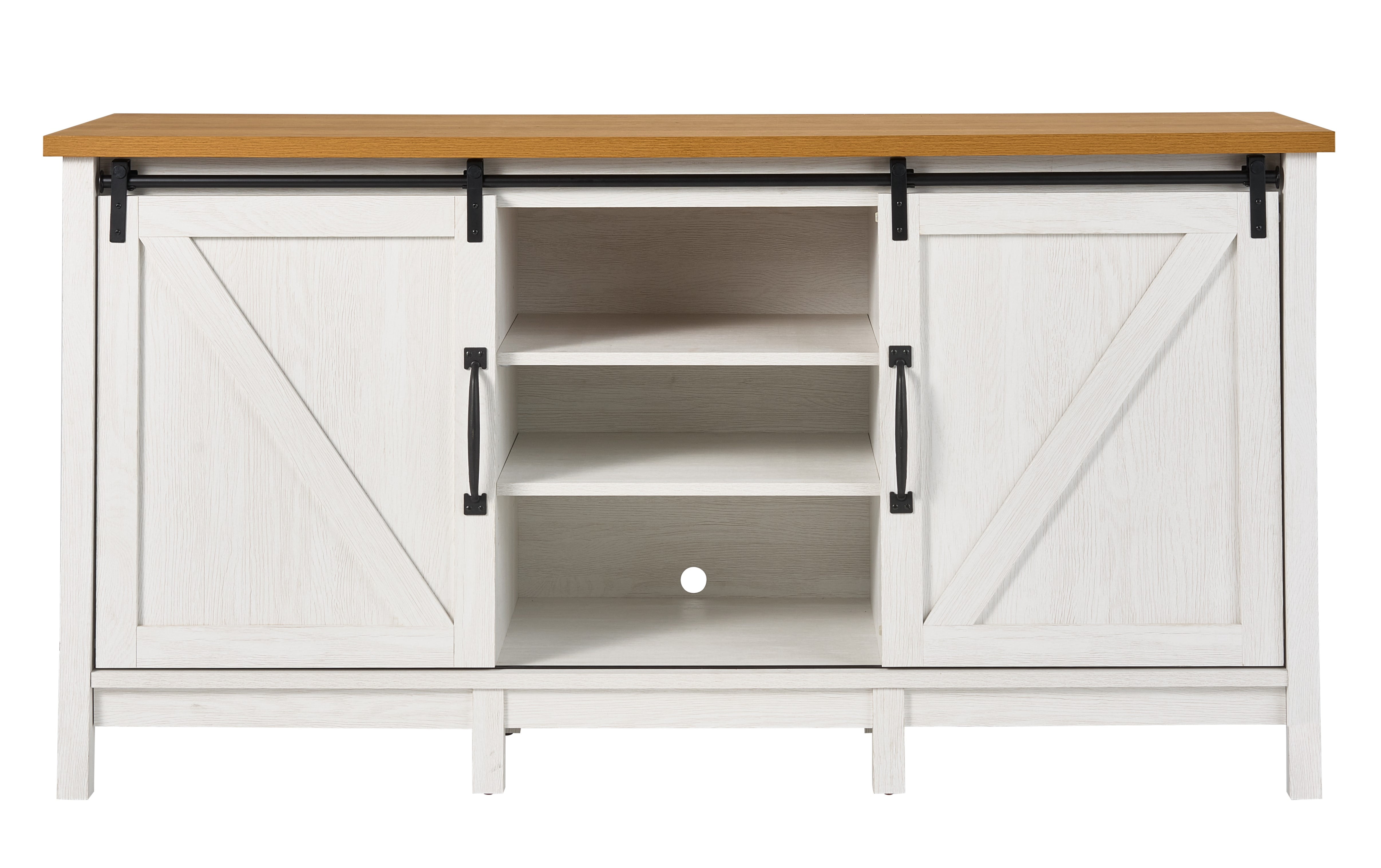 Better Homes & Gardens Modern Farmhouse TV stand for TV's up to 70", Alabaster and Light Honey Finish