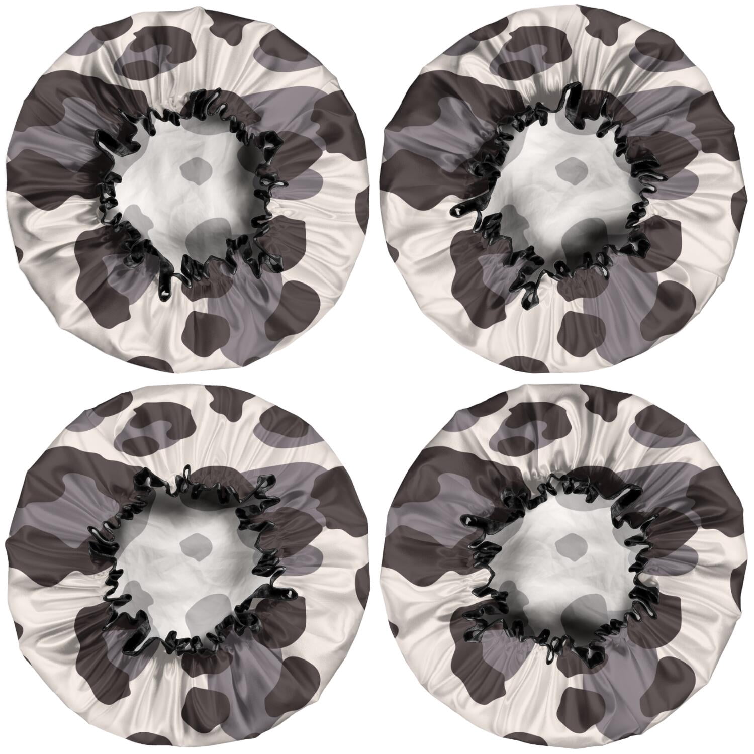 Shower Caps,Beige and Black Of Leopard Print Waterproof Shower Cap for Women 4 Pieces,Double Reusable Hair Cover for Shower PEVA Elastic Stretch Hem