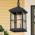 thumbnail image 2 of LNC Matte Black Outdoor Lantern Pendant with Clear Glass, Mini Hanging Porch Light, 2 of 13