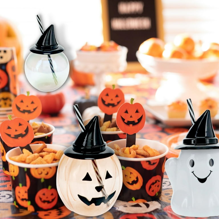 Halloween Icon Plastic Canteen Sippers with Straws, 6.17in Spooky