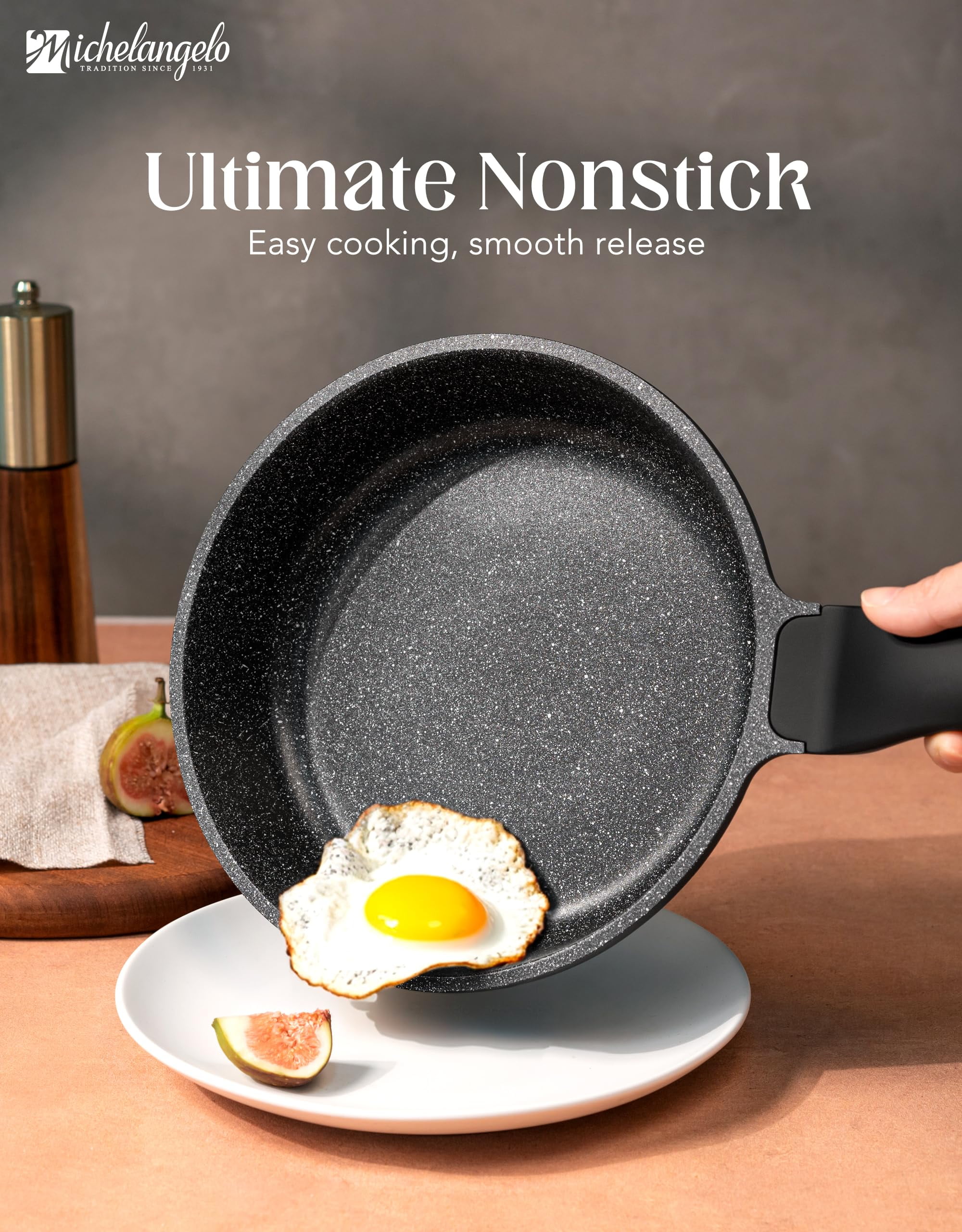 MICHELANGELO Frying Pans Nonstick - Large Non Stick Frying Pan 12 Inch | Ease of Cleaning, All Stovetops Compatible, Built to Last, Stay-Cool Handle