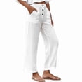 thumbnail image 6 of Bloomae Womens High Waisted Straight Leg Work Pants Lightweight Casual Solid Color Lounge Trousers Loose Boho Pants with Pockets White XXL, 6 of 9