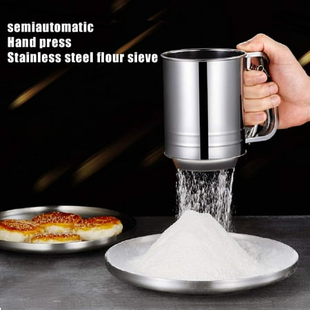 

Stainless Steel Hand-held Flour Sifter with Handle Metal Squeezes Fine Mesh Sieve for Baking Kitchen