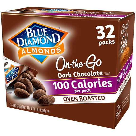 Blue Diamond Almonds Oven Roasted Dark Chocolate Flavored Snack Nuts, 100 Calorie Packs, 32 Count