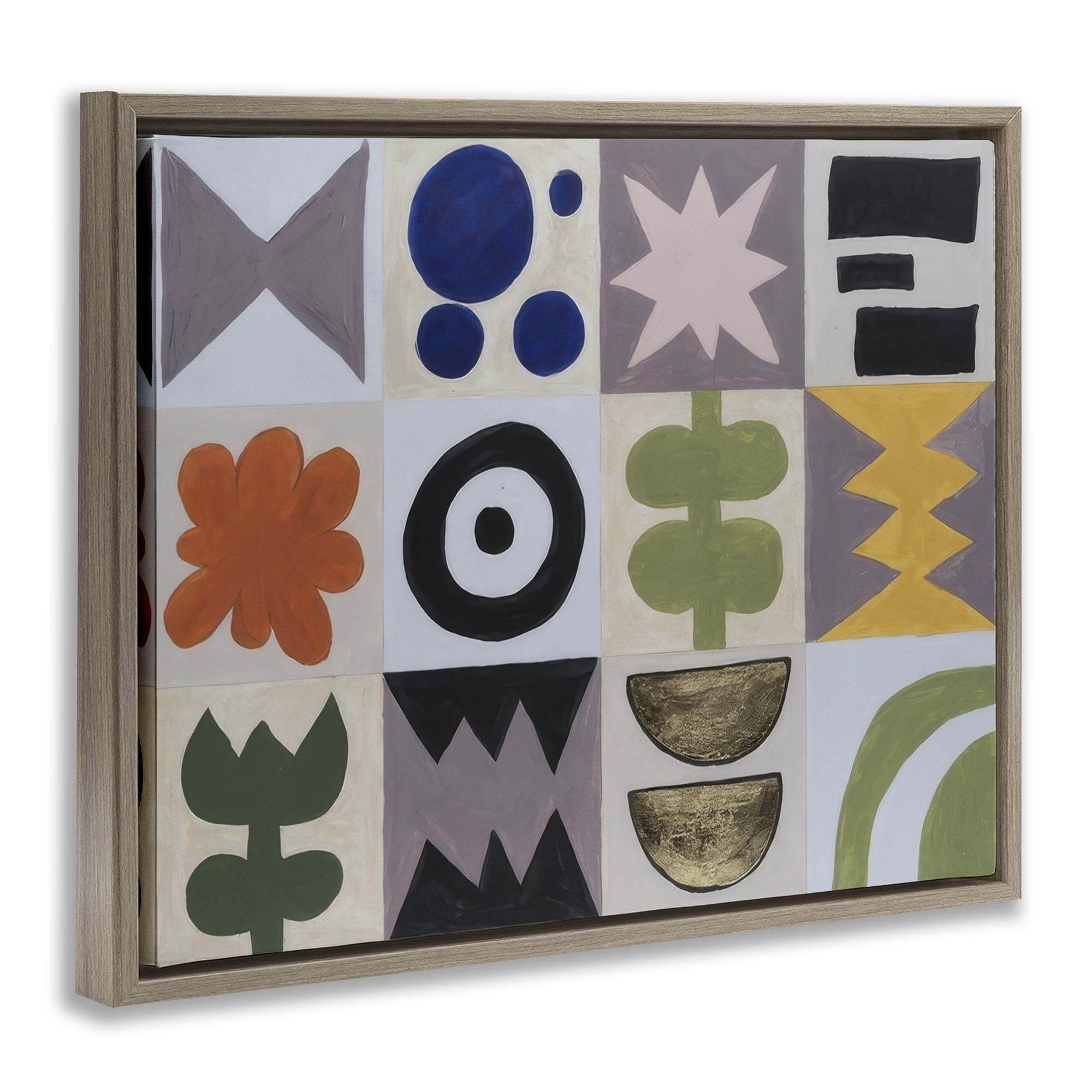 Stupell Industries Contemporary Tulips & Shapes Abstract Painting Brown Floater Framed Canvas Art Print Wall Art, 31 x 25
