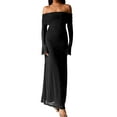 thumbnail image 3 of ZQUUVOU Women's Square Neck Gown Long Sleeve Flared Cuff Silver Sequin Glitter Evening Formal Maxi Dresses Black, 3 of 8