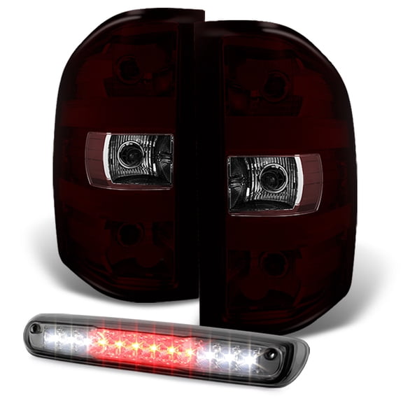 AKKON - For 2007-2013 Chevy Silverado 1500 2500 3500 Red Smoked LED Taillights Smoked LED 3Rd Brake Lamp Combo