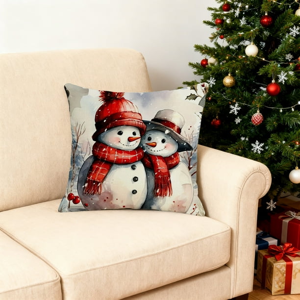 CaiYueKe Christmas Snowman Pillow Cover, Linen Cushion Case with Holiday Print, Soft Decorative Sofa Bed Pillowcase for Winter Home Decor, Festive Holiday Living Room Accessory