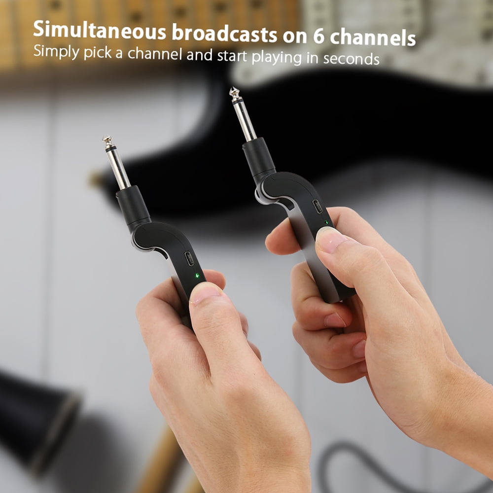 2.4G Wireless Guitar System with 6 Channels, Rechargeable Audio Receiver for Electric Guitar and Bass
