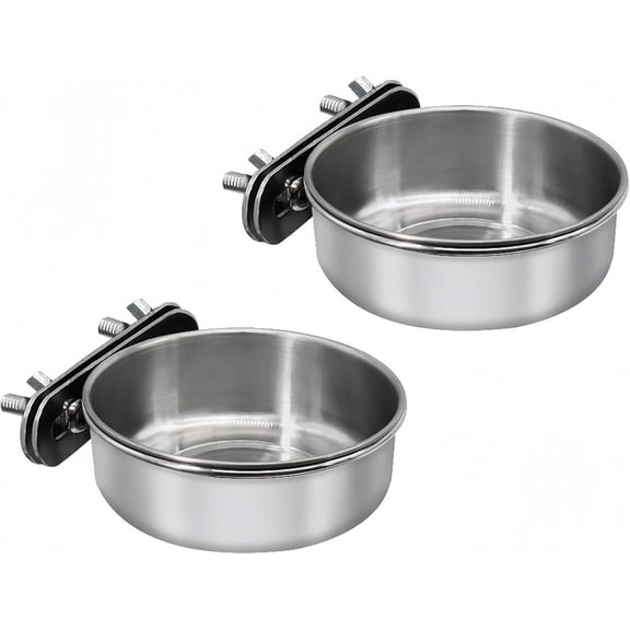 2Pcs Bird Feeding Dish Cups, 5'' Dia 1.6''H Parrot Food Bowl Clamp Holder Coop Cup, Bird Cage Water Bowl for Conure Cockatiels Lovebird Budgie Chinchilla