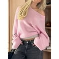 thumbnail image 6 of Women'S Oversized Crewneck Sweater Puff Long Sleeve Cable Slouchy Pullover Jumper Tops Pink M, 6 of 7