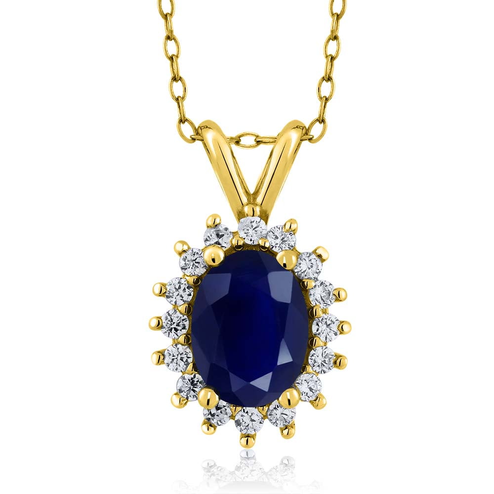 2.03 Ct Oval Blue Sapphire 14K Yellow Gold Pendant Necklace With 18 inch Chain by
